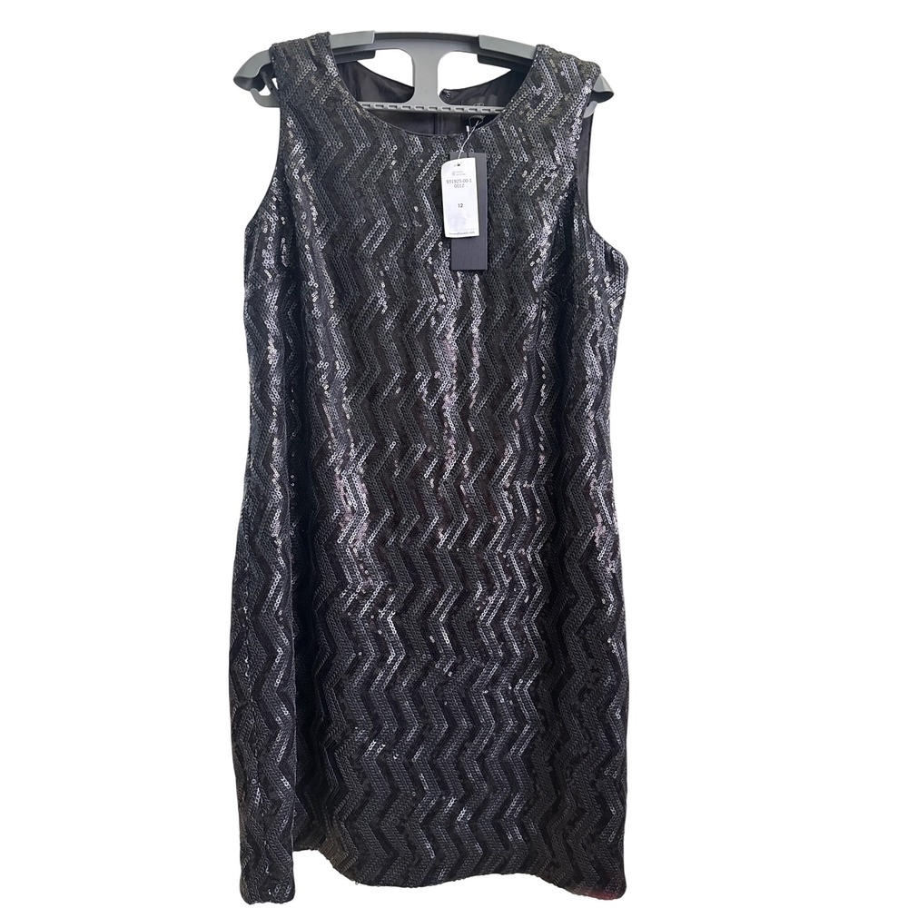 Banana Republic Womens 12 Black Sequin Shift Dress Sleeveless Cocktail NWT